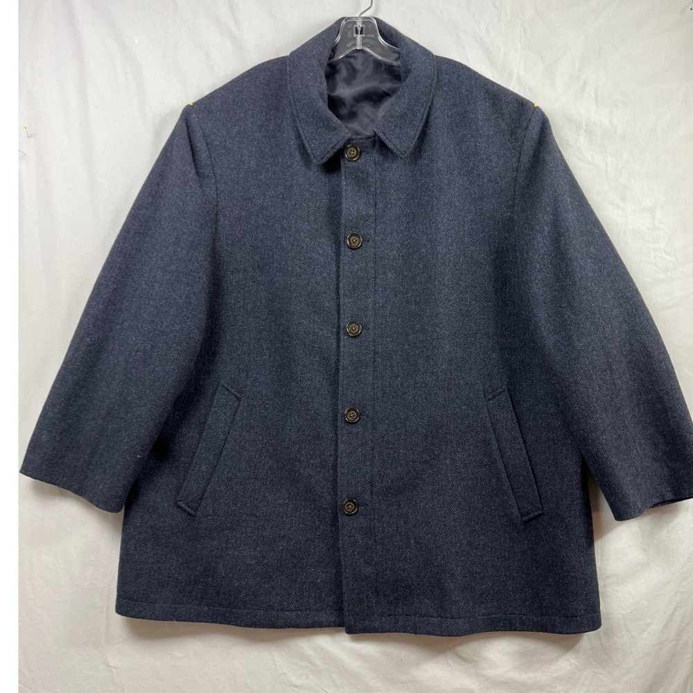 Lauren Ralph Lauren Car Coat Mens 54R Grey Herringbone Wool Blend Zip Button